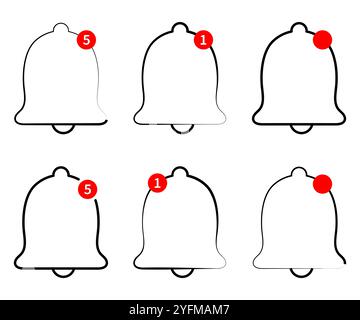 Icônes de sonnette de notification avec différentes couleurs et alertes numérotées. Illustration de Vecteur