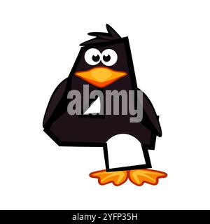 Dessin animé numéro 4 comme le pingouin, figure quatre. Dessin animé de nombre avec un concept animal. Calligraphie, lettrage, typographie pour vos cartes Education ou Illustration de Vecteur