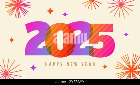 Modèle coloré de bonne année 2025. Design dégradé moderne pour affiches, cartes, bannières. Illustration vectorielle Illustration de Vecteur
