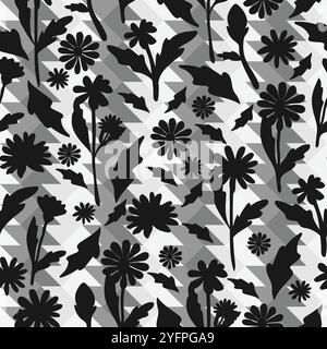 Cet élégant motif floral aux ombres complexes en noir et blanc est parfait pour un décor moderne et contemporain Illustration de Vecteur