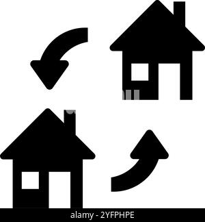 Icônes vectorielles simples et noires représentant le concept d'échange de maisons. Idéal pour l'immobilier, le commerce immobilier et les thèmes de relocalisation. Illustration de Vecteur