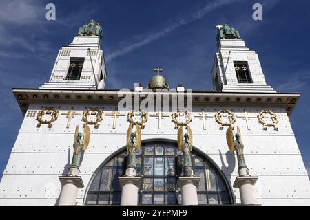 Église AM Steinhof (église Leopld) conçue par Otto Wagner. Anges par Othmar Schimtowitz. Sculpture Art Nouveau. Vienne. Autriche. Banque D'Images