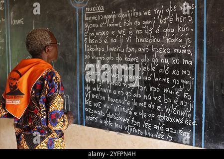 Cours d'alphabétisation des adultes à Mitro, Bénin. Langage Fon Banque D'Images