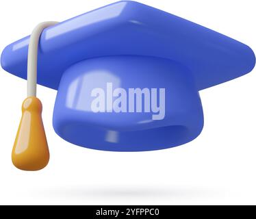 Bleu graduation Cap 3d illustration vectorielle réaliste cérémonie chapeau d'étudiant icône tridimensionnelle Illustration de Vecteur