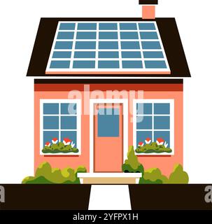 Maison avec vecteur de panneaux solaires Illustration de Vecteur