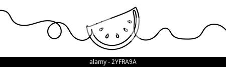 Illustration d'une ligne continue d'une tranche de pastèque, isolée sur fond blanc. Dessin au trait d'une tranche de pastèque Illustration de Vecteur