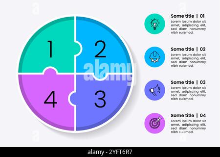 Modèle d'infographie avec icônes et 4 options ou étapes. Puzzle. Peut être utilisé pour la mise en page de flux de travail, le diagramme, la bannière, la conception Web. Illustration vectorielle Illustration de Vecteur