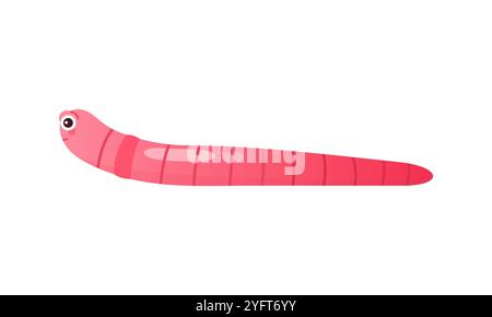 Mignon ver rose rampant, ver de terre couché sur le terrain de jardin ou de forêt après l'illustration vectorielle de pluie Illustration de Vecteur