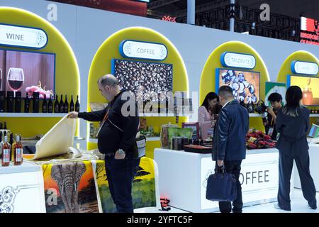 Shanghai. 5 novembre 2024. Les gens visitent le pavillon de la Tanzanie lors de la septième exposition internationale d'importation de Chine (CIIE) à Shanghai, dans l'est de la Chine, le 5 novembre 2024. La dernière édition du CIIE, la première exposition nationale consacrée aux importations, a ouvert mardi à Shanghai. Crédit : Zhou Xinyi/Xinhua/Alamy Live News Banque D'Images