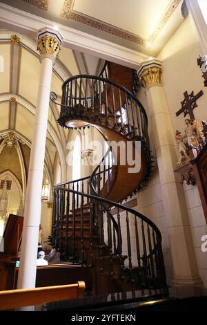 Loretto Chapel construit en 1873, dans l'historique Santa Fe, très visité pour son «escalier miraculeux», que St Joseph construit, selon la légende, USA Banque D'Images