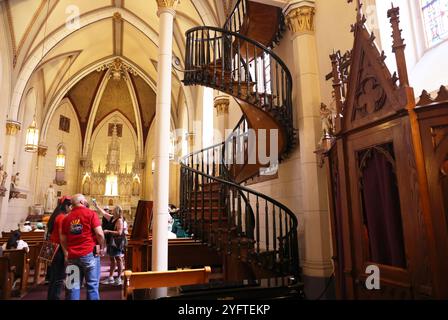 Loretto Chapel construit en 1873, dans l'historique Santa Fe, très visité pour son «escalier miraculeux», que St Joseph construit, selon la légende, USA Banque D'Images