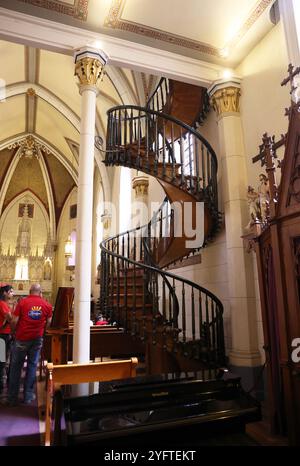 Loretto Chapel construit en 1873, dans l'historique Santa Fe, très visité pour son «escalier miraculeux», que St Joseph construit, selon la légende, USA Banque D'Images