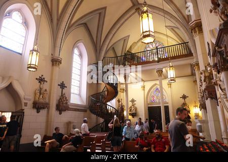 Loretto Chapel construit en 1873, dans l'historique Santa Fe, très visité pour son «escalier miraculeux», que St Joseph construit, selon la légende, USA Banque D'Images