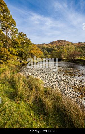 La rivière Derwent coule à travers Borrowdale, Lake District, Cumbria, Angleterre Banque D'Images