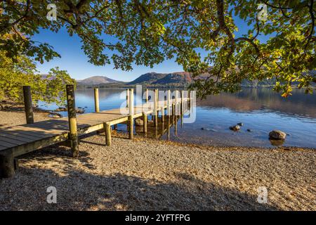 Jetée de High Brandelhow sur la rive de Derwent Water, Lake District, Cumbria, Angleterre Banque D'Images