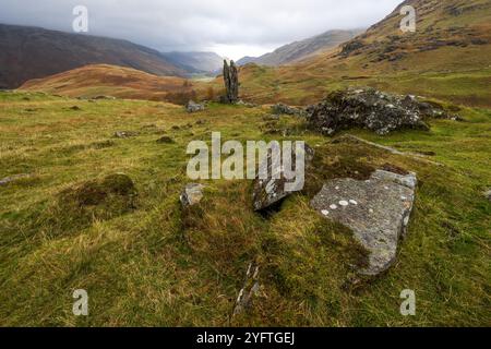 The Praying Hands of Mary est un célèbre rocher fendu au-dessus de Glen Lyon dans les Highlands écossais Banque D'Images