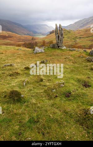 The Praying Hands of Mary est un célèbre rocher fendu au-dessus de Glen Lyon dans les Highlands écossais Banque D'Images