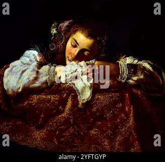 Sleeping Girl, 1615-1620, Romaban Mukodo Festo, ( peintre actif à Rome ), Italien, Italie, ( Musée des Beaux-Arts de Budapest ) Banque D'Images