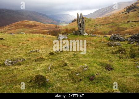 The Praying Hands of Mary est un célèbre rocher fendu au-dessus de Glen Lyon dans les Highlands écossais Banque D'Images