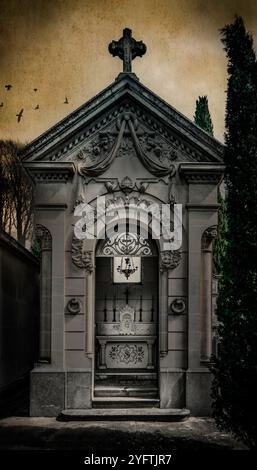 Crypte familiale au cimetière Vieux, Béziers, département de l'Hérault dans la région Occitanie, France. Banque D'Images