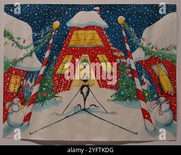 Jack Skellington dans Christmas Town dessin de Tim Burton Banque D'Images