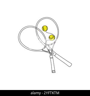 Raquettes et balles de tennis. Une seule ligne Jeu de tennis. EQUIPEMENT sportif. Illustration vectorielle Illustration de Vecteur