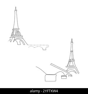 Paris, silhouette de la Tour Eiffel. Une seule ligne Illustration vectorielle de minimalisme dessinée à la main. Illustration de Vecteur