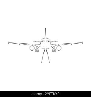 L'avion est sur la piste. Un style de dessin de ligne continue. Minimalisme illustration vectorielle dessinée à la main. Illustration de Vecteur