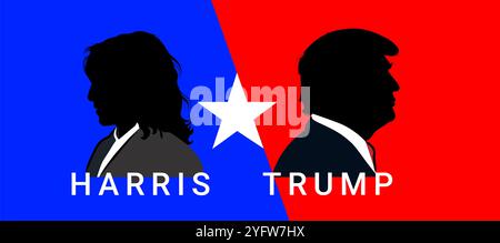 Illustration de personnage de Kamala Harris face à Donald Trump. Illustration de l'élection présidentielle américaine de 2024. Banque D'Images