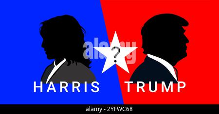 Illustration de personnage de Kamala Harris face à Donald Trump. Illustration de l'élection présidentielle américaine de 2024. Banque D'Images