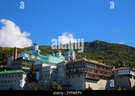 Monastère Saint Panteleimon - est un monastère chrétien orthodoxe russe dans l'état monastique du Mont Athos en Grèce Banque D'Images