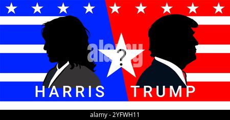 Illustration de personnage de Kamala Harris face à Donald Trump. Illustration de l'élection présidentielle américaine de 2024. Banque D'Images