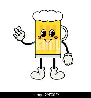 Bière de dessin animé rétro groovy de vecteur Illustration de Vecteur