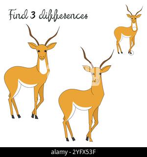 Trouver différences mise en page enfants pour le jeu gazelle Illustration de Vecteur