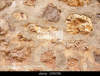 Photographie de fond du mur grunge de la vieille maison à Majorque, Espagne, clôture ; ciment ; béton; motif abstrait ; texturé ; terre cuite Banque D'Images