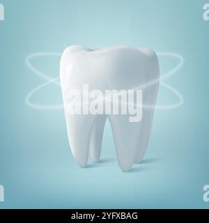 Vecteur 3D réaliste Healthy Shining Tooth isolé sur fond bleu. Concept de soins dentaires. Modèle de conception médicale, clipart, maquette. Odontologie Illustration de Vecteur