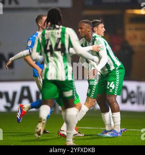 But 1-0 Richard Kone #24 du Wycombe Wanderers FC célèbre son but lors du match de Sky Bet League 1 entre Stockport County et Wycombe Wanderers au stade Edgeley Park, Stockport, mardi 5 novembre 2024. (Photo : Mike Morese | mi News) crédit : MI News & Sport /Alamy Live News Banque D'Images