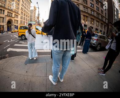 Un shopper avec son sac Madewell à Flatiron à New York le samedi 2 novembre 2024. (© Richard B. Levine) Banque D'Images