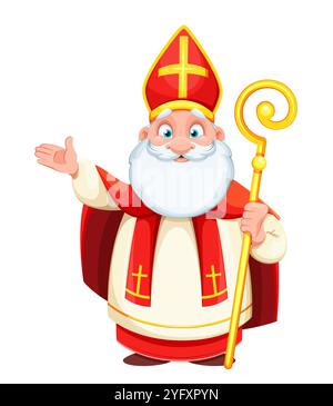 Mignon Saint Nicolas ou Sinterklaas. Joyeux Saint Nicolas. Personnage de dessin animé mignon. Illustration vectorielle stock sur fond blanc Illustration de Vecteur
