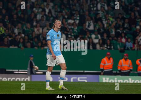 Portugal. 05 novembre 2024. Erling Haaland attaquant de Manchester City lors du match de la phase MD4 de l'UEFA Champions League 2024/25 entre le Sporting Clube de Portugal et Manchester City à l'Estadio Jose Alvalade le 05 novembre 2024 à Lisbonne, Portugal. UEFA Champions League - Sporting CP vs Manchester City (Valter Gouveia/SPP) crédit : SPP Sport Press photo. /Alamy Live News Banque D'Images