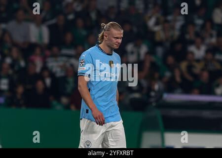 Portugal. 05 novembre 2024. Erling Haaland attaquant de Manchester City lors du match de la phase MD4 de l'UEFA Champions League 2024/25 entre le Sporting Clube de Portugal et Manchester City à l'Estadio Jose Alvalade le 05 novembre 2024 à Lisbonne, Portugal. UEFA Champions League - Sporting CP vs Manchester City (Valter Gouveia/SPP) crédit : SPP Sport Press photo. /Alamy Live News Banque D'Images