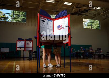 Arlington, États-Unis. 05 novembre 2024. Les électeurs ont voté lors de l'élection présidentielle de 2024 le jour de l'élection au Walter Reed Recreation Center à Arlington, en Virginie, le mardi 5 novembre 2024. Plus de 78 millions d'électeurs ont déjà voté, par la poste ou en personne, dans 47 états et dans le district de Columbia. Photo de Bonnie Cash/UPI crédit : UPI/Alamy Live News Banque D'Images