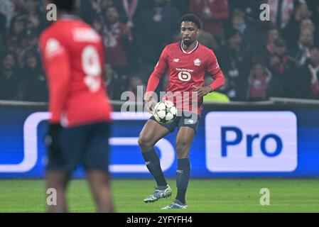 Lille, France. 05 novembre 2024. Alexsandro (4) de Lille photographié lors d'un match de football entre le Club sportif Olympique français de Lille et la Juventus italienne lors de la phase 4 de la Ligue des Champions de l'UEFA de la saison 2024-25, le mardi 5 novembre 2024 à Lille, France . Crédit : Sportpix/Alamy Live News Banque D'Images