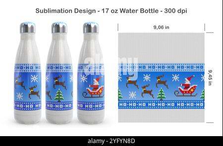 Motif Noël Noël tricoté drôle. Modèle de sublimation sans couture pour bouteille d'eau de 17 oz. Illustration de sublimation. Banque D'Images