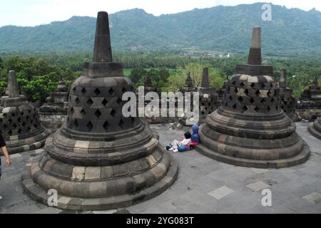 Temple de Borobudur à Jogjakarta - l'Indonésie, l'une des sept merveilles du monde Banque D'Images