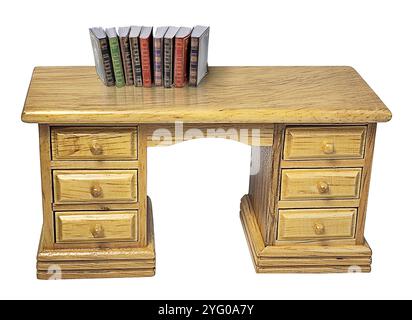 Bureau en bois avec des livres pour travailler sur des projets Banque D'Images