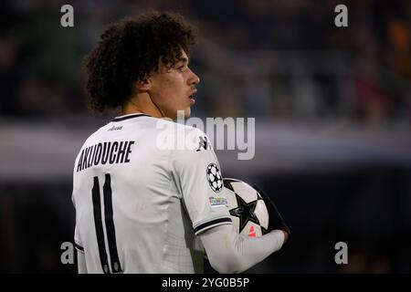 Bologne, Italie. 05 novembre 2024. Maghnes Akliouche de L'AS Monaco FC lors du match de football de la Ligue des Champions entre le Bologne FC et L'AS Monaco FC au stade Renato Dall'Ara à Bologne (Italie), le 5 novembre 2024. Crédit : Insidefoto di andrea staccioli/Alamy Live News Banque D'Images