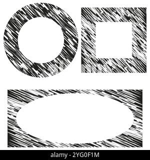 Formes arrondies hachurées. Motif noir abstrait. Contour graphique vectoriel. Eléments géométriques. Illustration de Vecteur