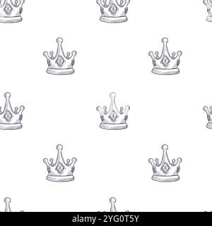 Motif sans couture de couronne dessiné à la main Illustration de Vecteur