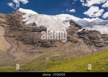 Le mont Togolung de 6773 m de haut -à gauche- et le mont Nojin Kangsang de 7206 m de haut -à droite- vu vers le col de Karo-la dans l'Himalaya Lhagoi K Banque D'Images